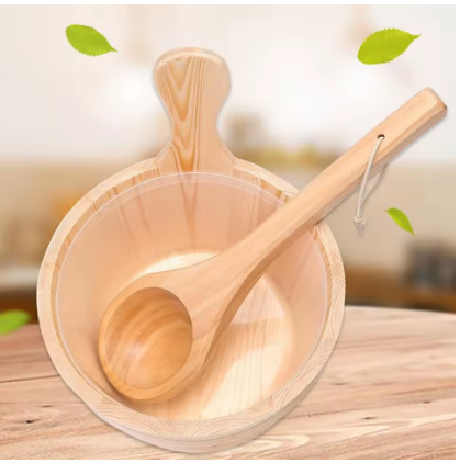 Sauna Kova Kepçe Takımı Ahşap
